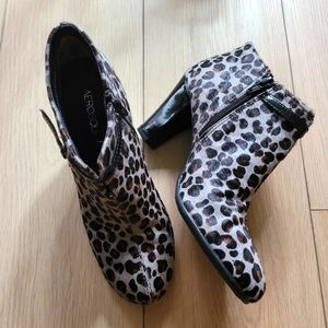 Leopard print pony hair booties